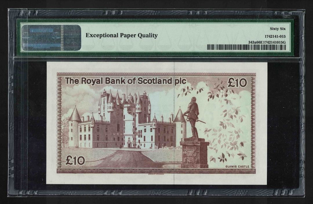 收藏联盟八十七期（国际儿童节为下一代珍藏）拍卖：） 1985年苏格兰10镑 PMG66E S/N:A/87 597746