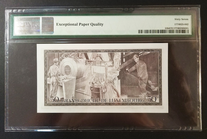 收藏联盟八十七期（国际儿童节为下一代珍藏）拍卖：） 1972年卢森堡50法郎 PMG67E S/N:E481191