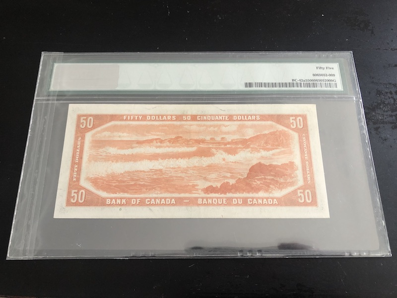 收藏联盟八十七期（国际儿童节为下一代珍藏）拍卖：） 1954年加拿大50加元 PMG55 S/N: A/H 4926476