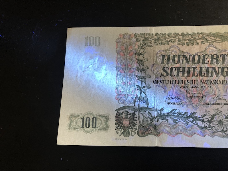 收藏联盟八十七期（国际儿童节为下一代珍藏）拍卖：） 1954年奥地利100先令 AU 存在荧光反应的潮斑