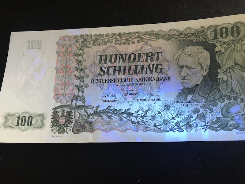 收藏联盟八十七期（国际儿童节为下一代珍藏）拍卖：） 1954年奥地利100先令 AU 存在荧光反应的潮斑