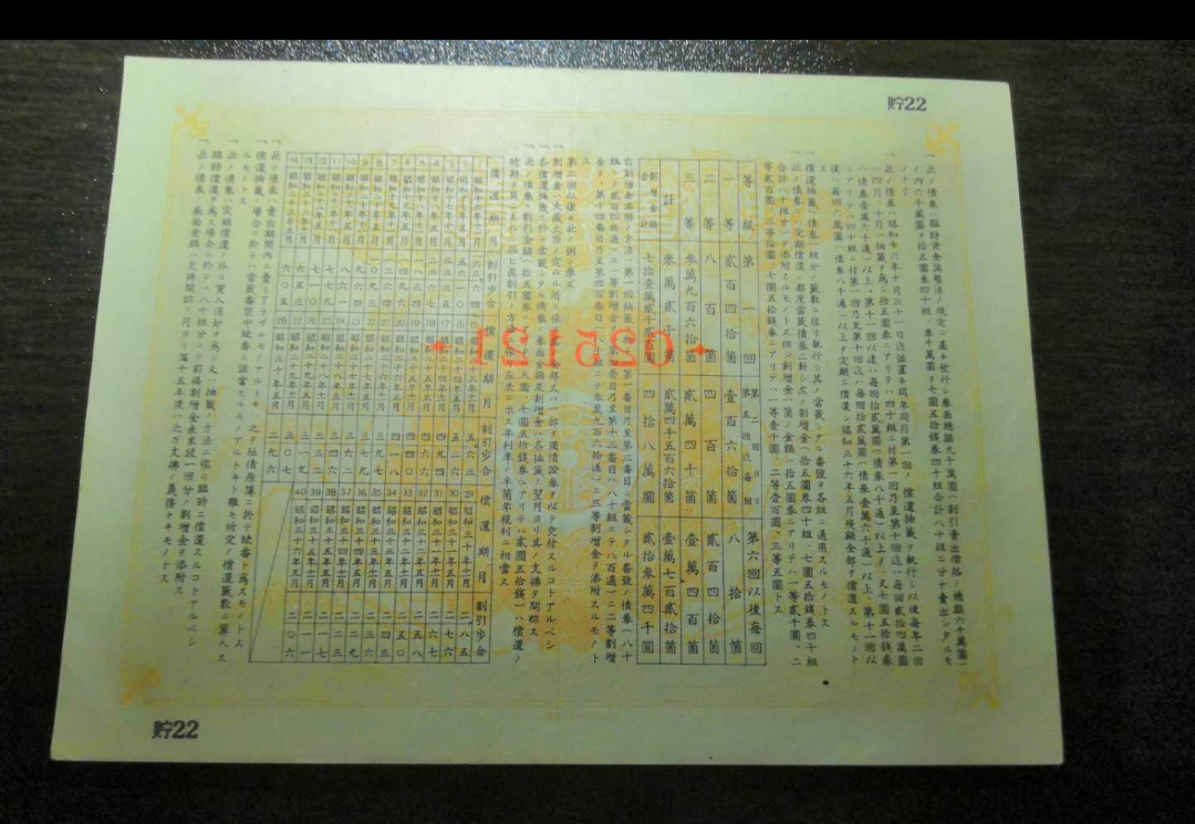 【鲸贝乐淘】千字文·第藏号拍卖 【侵华债券】大东亚战争战时储蓄债券昭和16年12月。日本劝业银行战争公债储蓄债券金7元50钱，第22回1941年(侵华七七卢沟桥事变)，加盖特殊编码。劝业银行已登记章。
