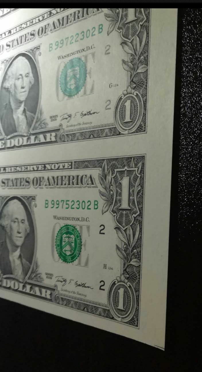 【鲸贝乐淘】千字文·第藏号拍卖 【连体美元】2009年。美金1元四连体。票福裁切小错误。偏大