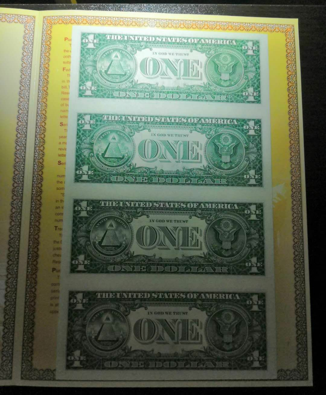 【鲸贝乐淘】千字文·第藏号拍卖 【连体美元】2003年。美金1元四连体。早期原册。