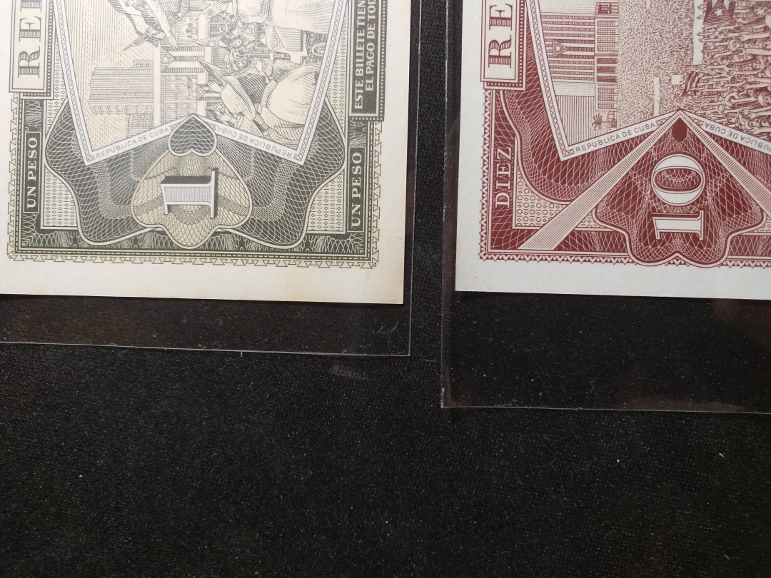 【鲸贝乐淘】千字文·第藏号拍卖 【古巴】1978年1元和1970年10元，票样样币，全新品相，图案精美，当地气候原因略有微微黄