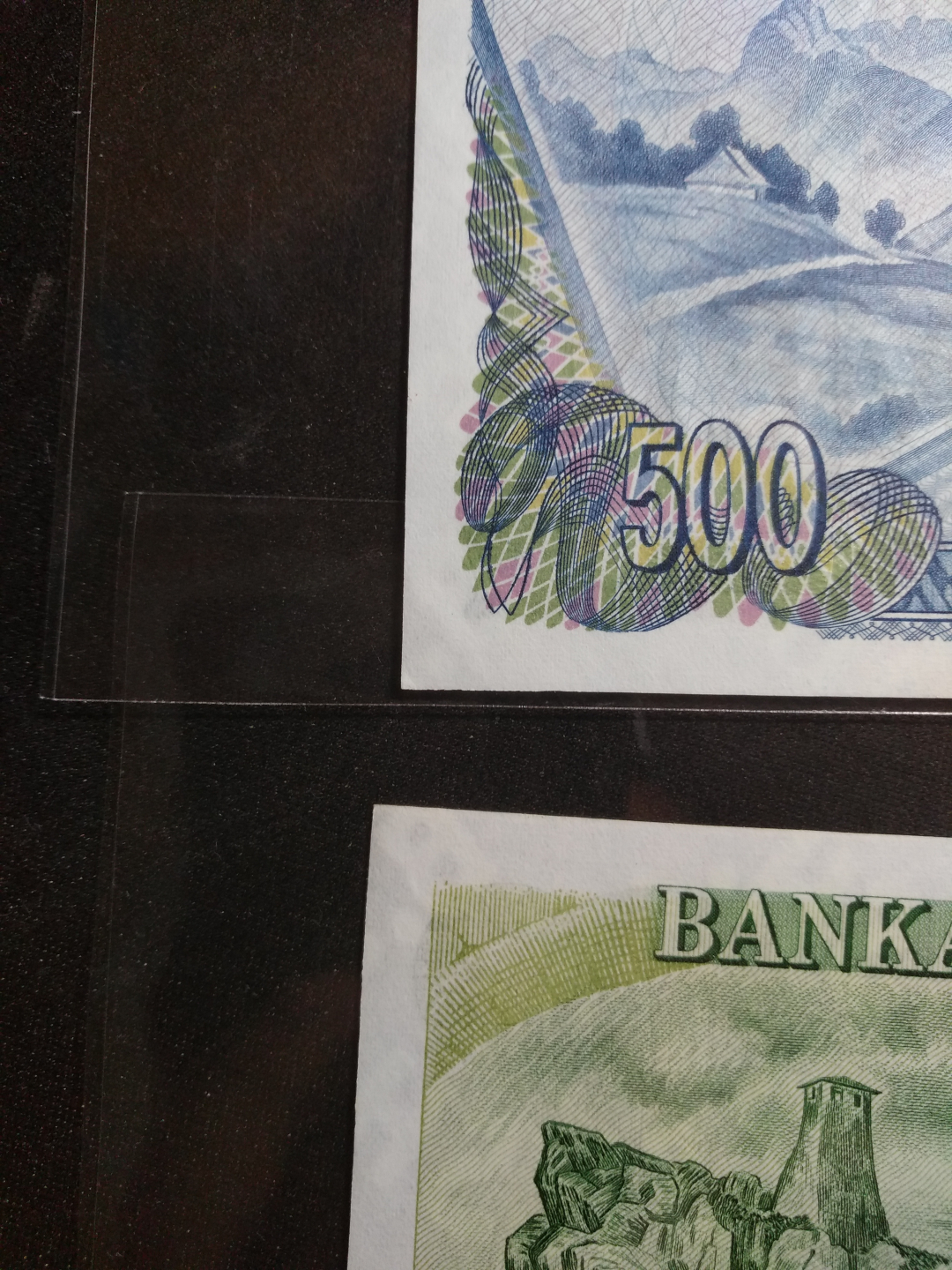 【鲸贝乐淘】千字文·第藏号拍卖 【中国代印】1992年阿尔巴尼亚500和1000元，票样样币，全新全品，500角有小软折，大票幅，精美绝伦，稀少难得，代印瑰宝