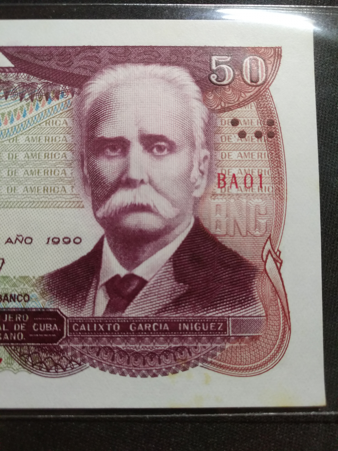 【鲸贝乐淘】千字文·第藏号拍卖 【中国代印】1990年古巴50元和1991年古巴20元，全新有黄斑，50元为早期错版，字母N上漏音标~