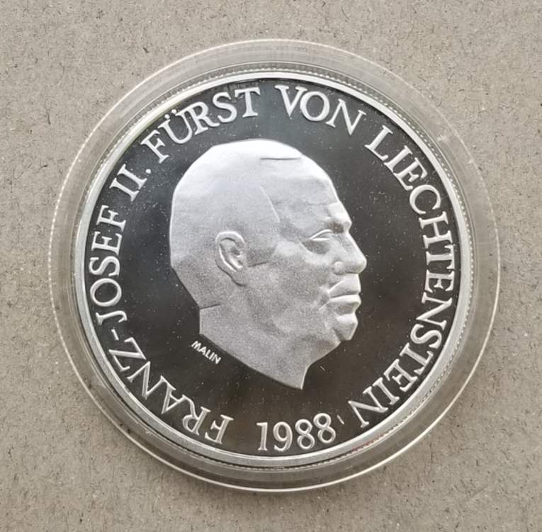 【币观天下】第七十期拍卖 【列支敦士登】1988年弗兰茨大公纪念银币 面值10法郎