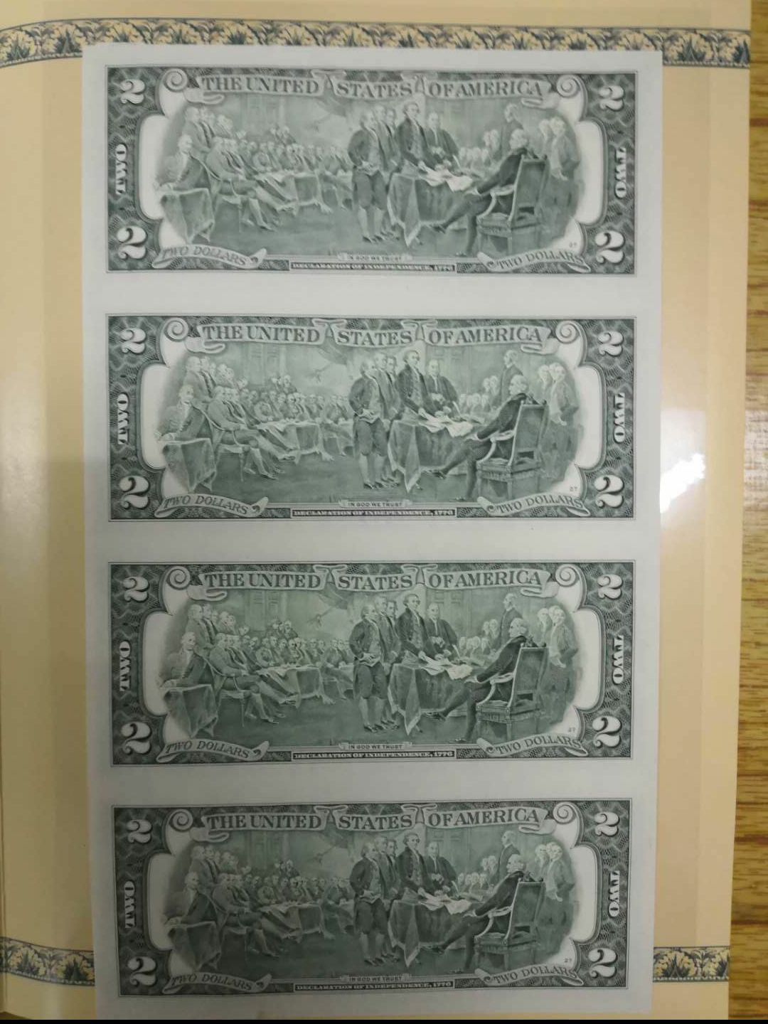 【鲸贝乐淘】千字文·第闰号拍卖 【美元】早期2美金。4连体带原册。2003年版 。顶部裁切小错误。小福耳。