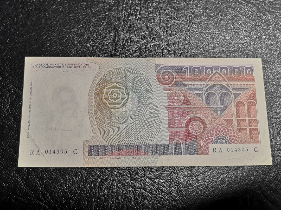 《外钞收藏家》第六十九期拍卖 意大利1978年10万 vf-au