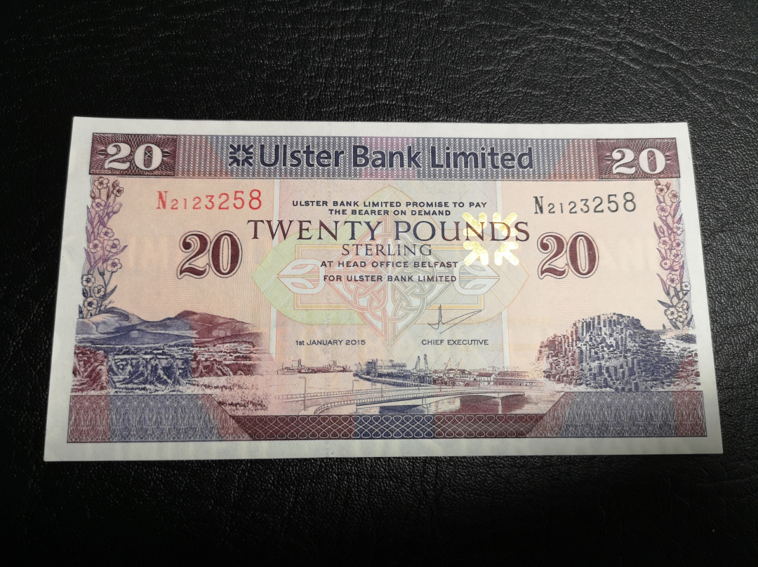 《外钞收藏家》第六十九期拍卖 尤斯特银行20镑 非常精美一张纸币  近unc