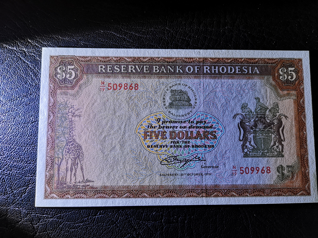 《外钞收藏家》第六十九期拍卖 罗得西亚1978年5元 unc