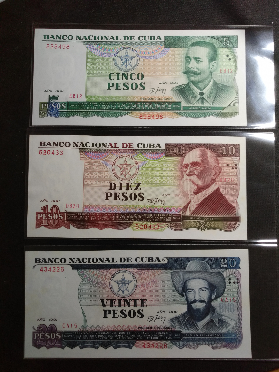 【鲸贝乐淘】千字文·第闰号拍卖 【中国代印】1990-91版古巴全套，AUNC ，有黄斑，50元对错两种版本，全套难得