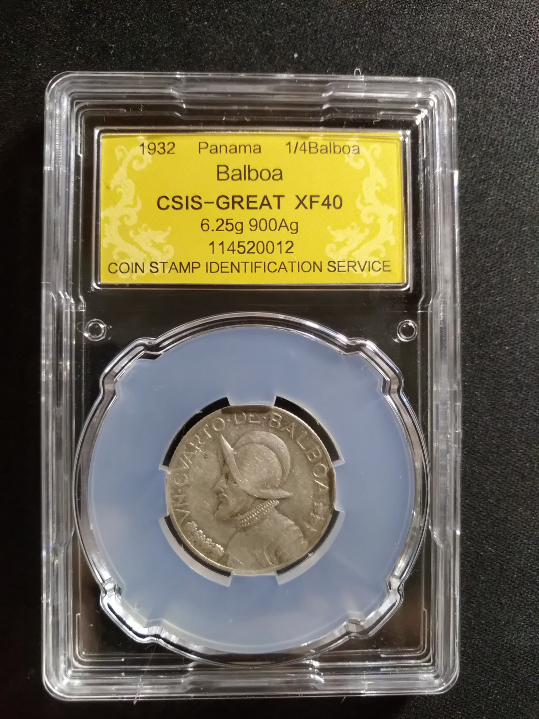 【鲸贝乐淘】千字文·第闰号拍卖 【外国银币】1932年巴拿马老银币，csis评级XF40,包老包真