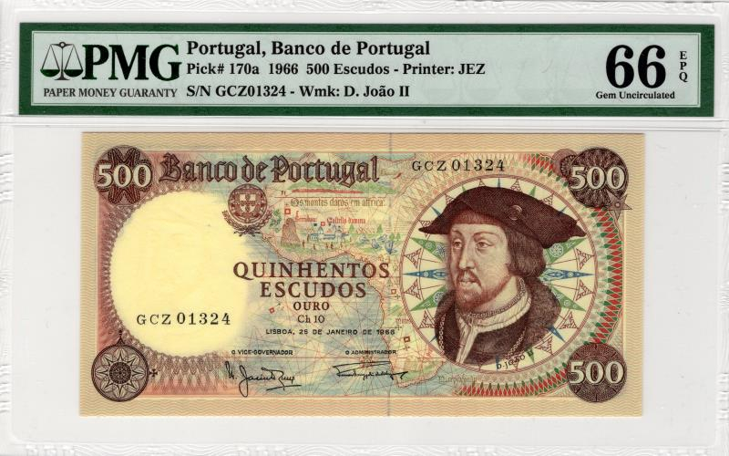 收藏联盟第八十八期拍卖 1966年葡萄牙500埃斯库多 PMG66E