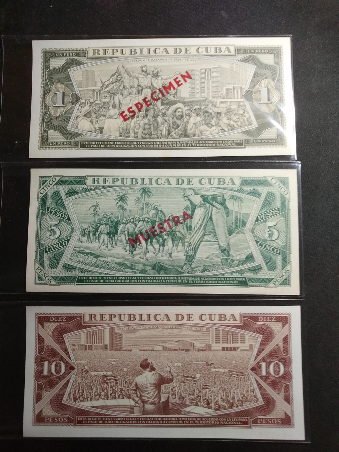 【鲸贝乐淘】千字文·第成号拍卖·上海钱币博览会专场 【古巴票样】古巴1.5.10比索全新全品UNC票样三张