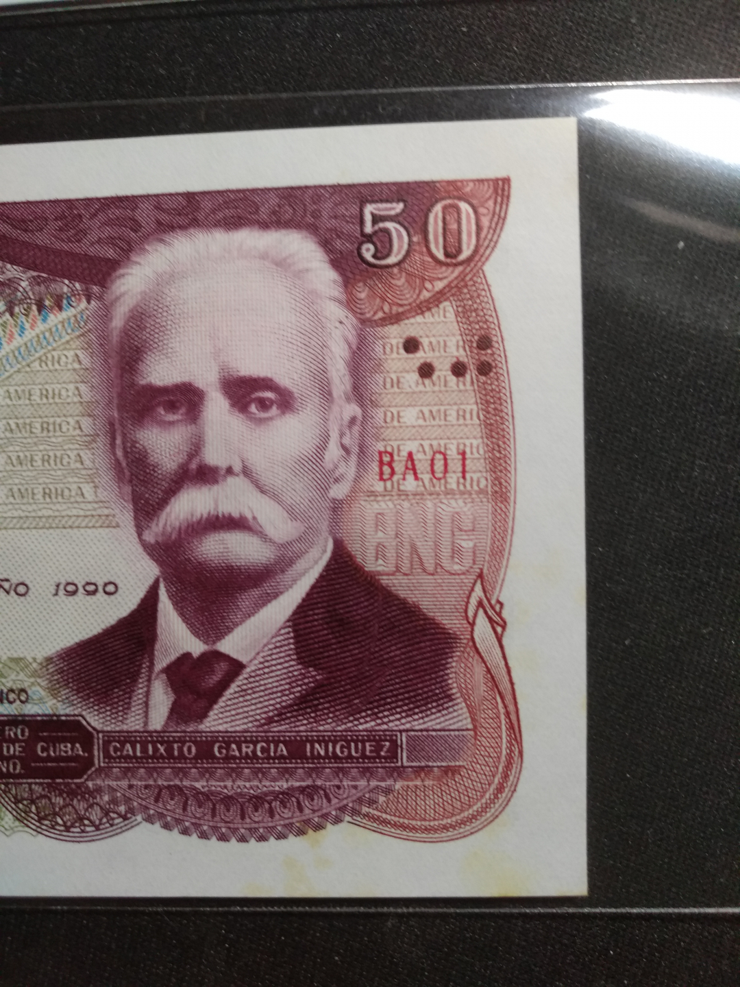 【鲸贝乐淘】千字文·第成号拍卖·上海钱币博览会专场 【中国代印】1990-1991，古巴20.50比索，aunc 品相，50比索为错版，字母N 上没有加~这个图标。