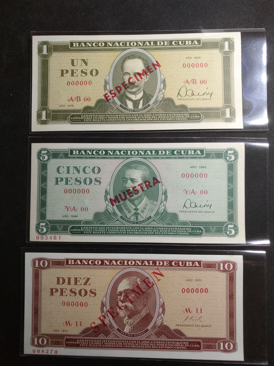 【鲸贝乐淘】千字文·第成号拍卖·上海钱币博览会专场 【古巴票样】古巴1.5.10比索全新全品UNC票样三张