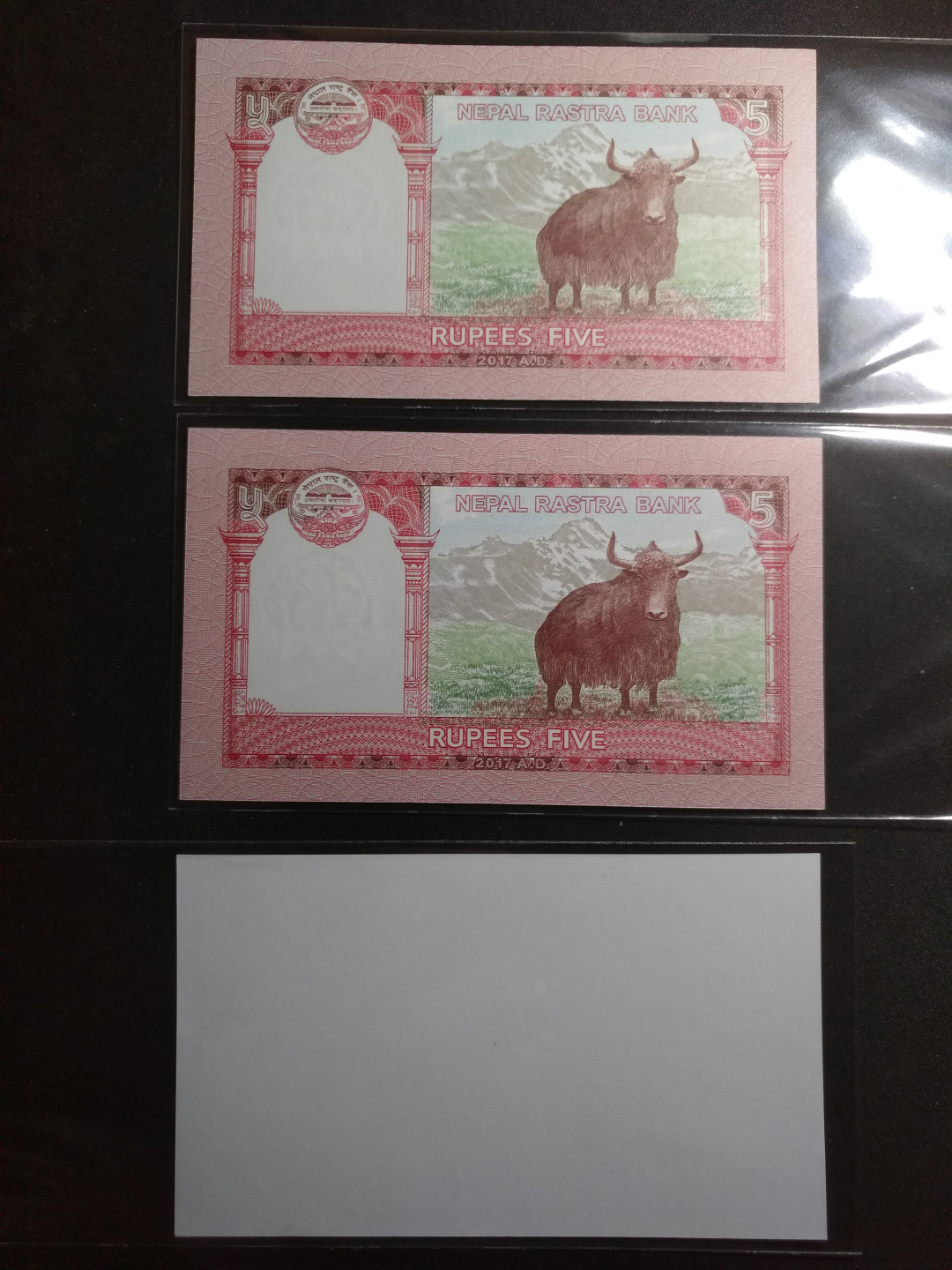 【鲸贝乐淘】千字文·第成号拍卖·上海钱币博览会专场 【中国代印】2017年尼泊尔5元两张和捆签，号码与捆签首尾一致，非常难得