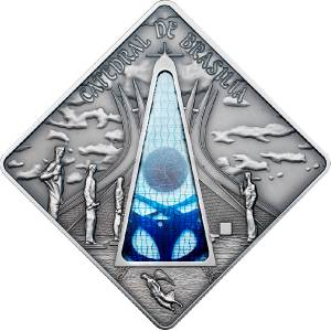 【随心拍】现代金银币拍卖-第二十二期-上海钱币博览会热场 4.帕劳2012年10美元，“圣殿之窗”—巴西利亚大教堂，菱形仿古抗氧化镶嵌透明塔形钴玻璃窗双面彩色精制银币