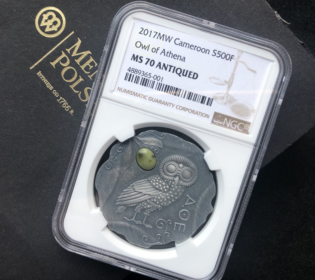【随心拍】现代金银币拍卖-第二十二期-上海钱币博览会热场 喀麦隆2017年雅典娜的猫头鹰【ngc70】