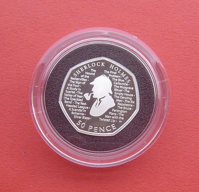 「S&S Numismatic世界钱币-拍卖第21期」 - 英国2019年 柯南道尔诞辰160周年暨福尔摩斯 50便士多边形精制纪念银币 盒证