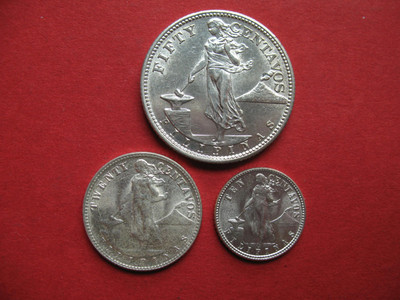 S&S Numismatic世界钱币-拍卖第23期 - 美属菲律宾1945年10分/20分/50分银币3枚 UNC-BU带光