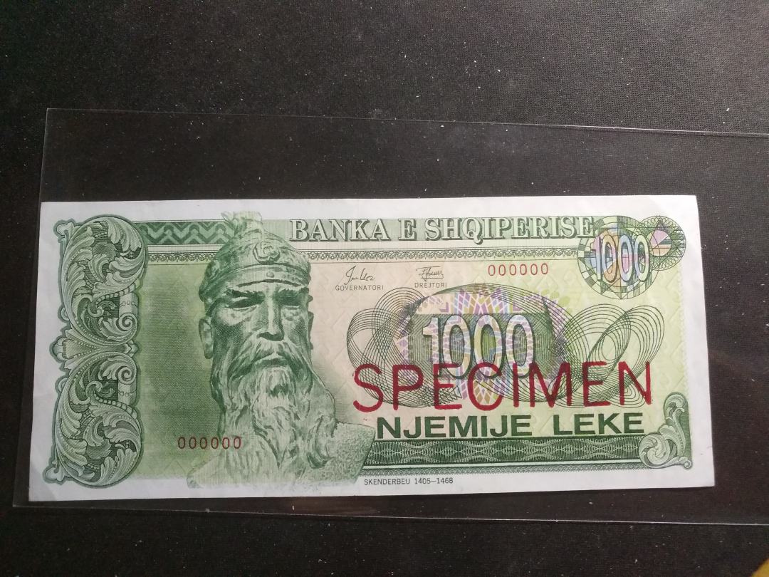 【鲸贝乐淘】千字文·第岁号拍卖 【中国代印】1992年阿尔巴尼亚1000元全零票样，AUNC ，品相一般