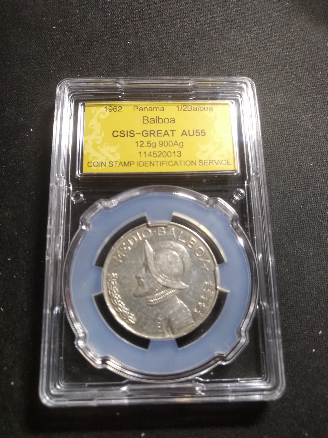 【鲸贝乐淘】千字文·第岁号拍卖 【巴拿马】1962年半圆银币，csis 评级AU55
