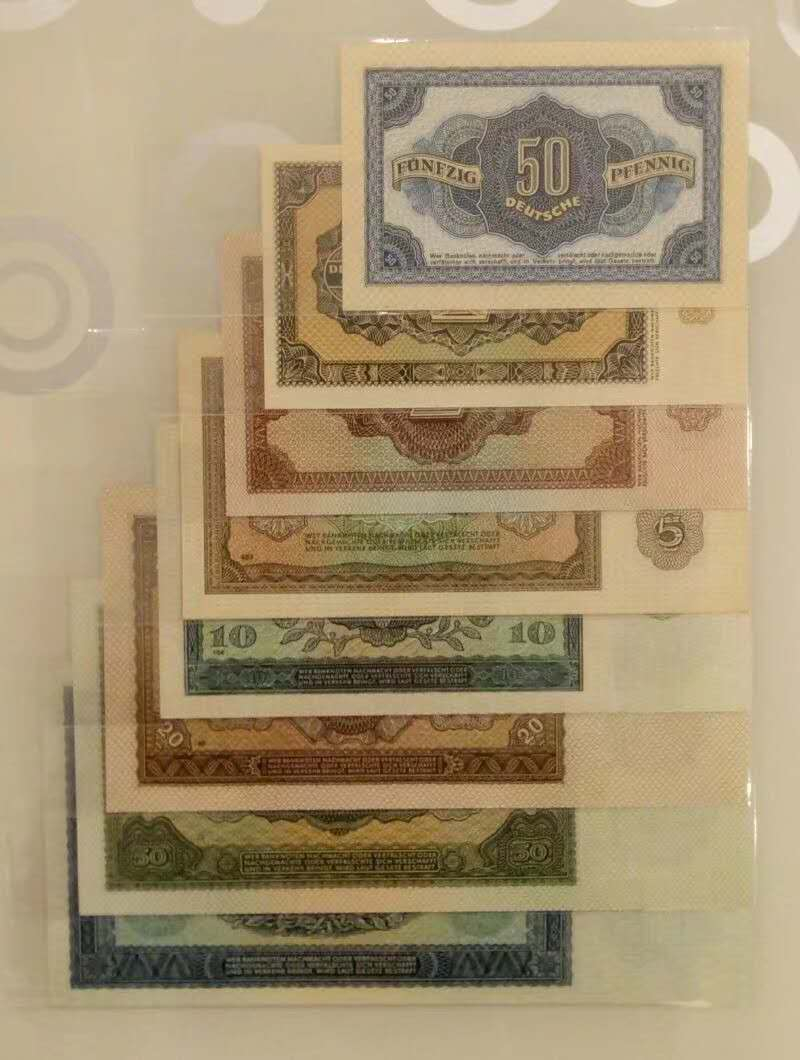 收藏联盟第八十九期拍卖 民主德国1948年版马克8枚大票幅大全套（建国后首版）UNC