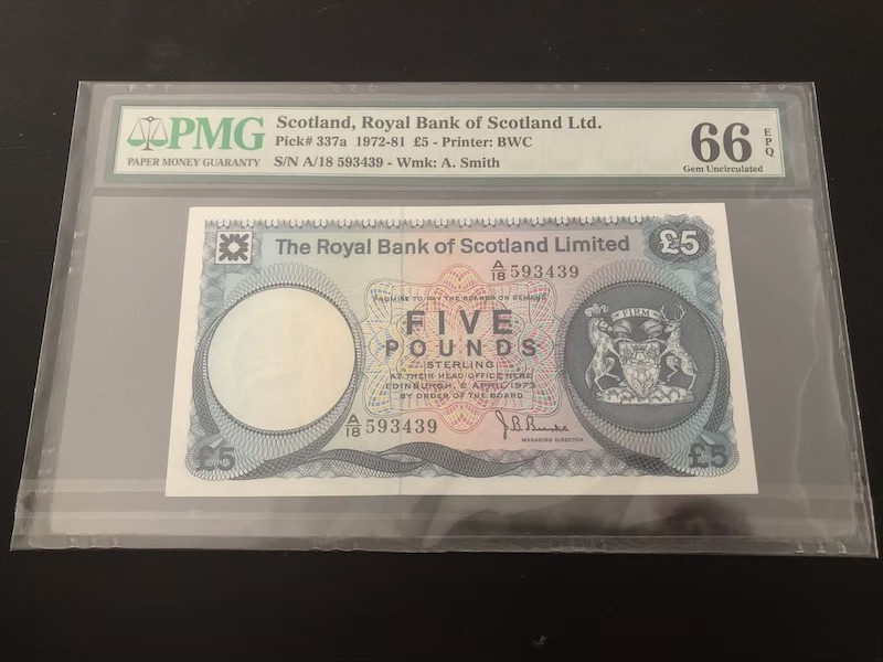 收藏联盟第八十九期拍卖 1972-81苏格兰5镑 PMG66E