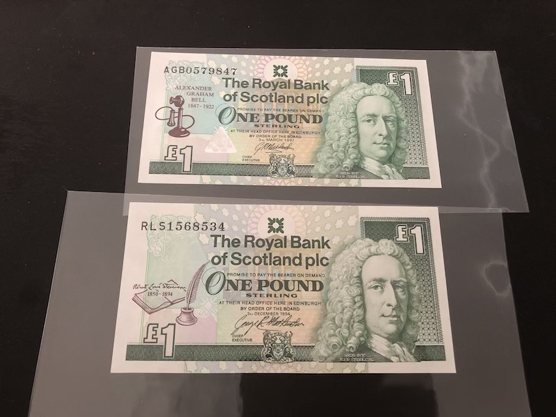 收藏联盟第八十九期拍卖 苏格兰皇家银行1镑纪念钞一对 UNC