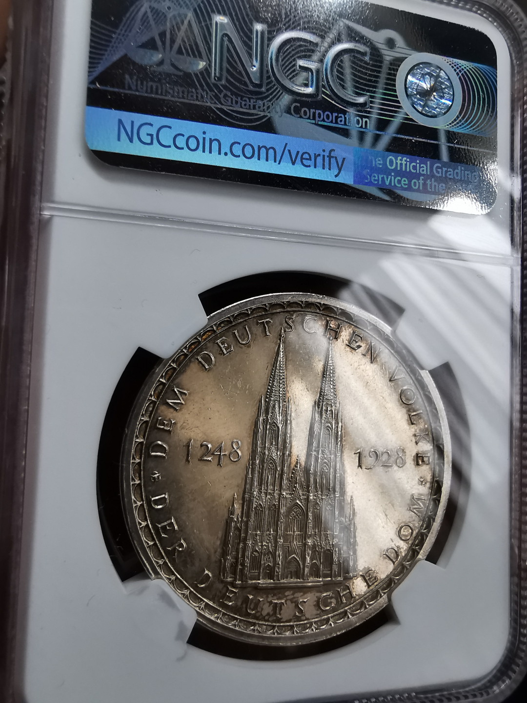 凡希社世界钱币微拍卖第九十一期 荐！1928德国科隆大教堂奠基680周年纪念银章NGC-MS62