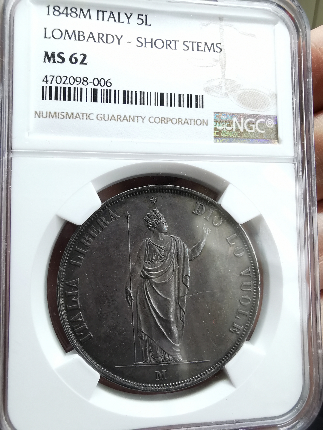 凡希社世界钱币微拍卖第九十一期 1848意大利伦巴地5里拉大银NGC-MS62