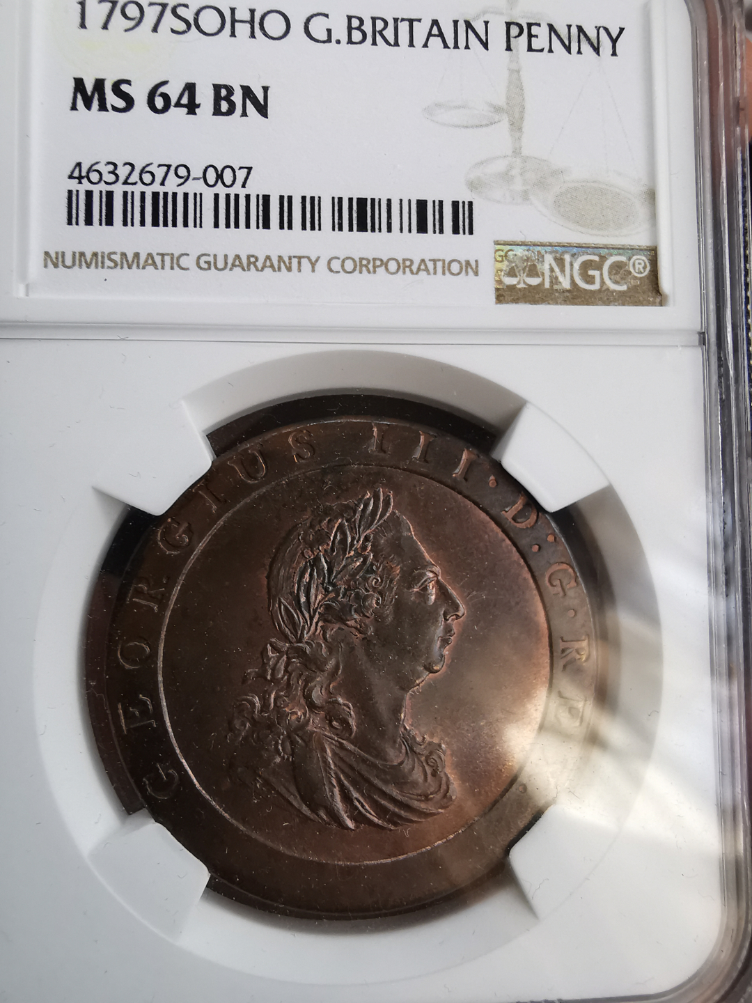 凡希社世界钱币微拍卖第九十一期 1797英国乔三车轮便士NGC-MS64收藏级！