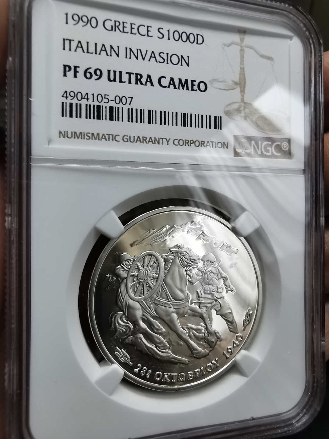 凡希社世界钱币微拍卖第九十一期 1990希腊二战意大利入侵阿尔巴尼亚纪念大银NGC-PF69UC