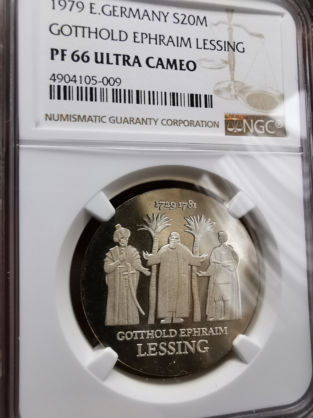 凡希社世界钱币微拍卖第九十一期 1979东德剧作家莱辛20马克银精铸NGC-PF66UC