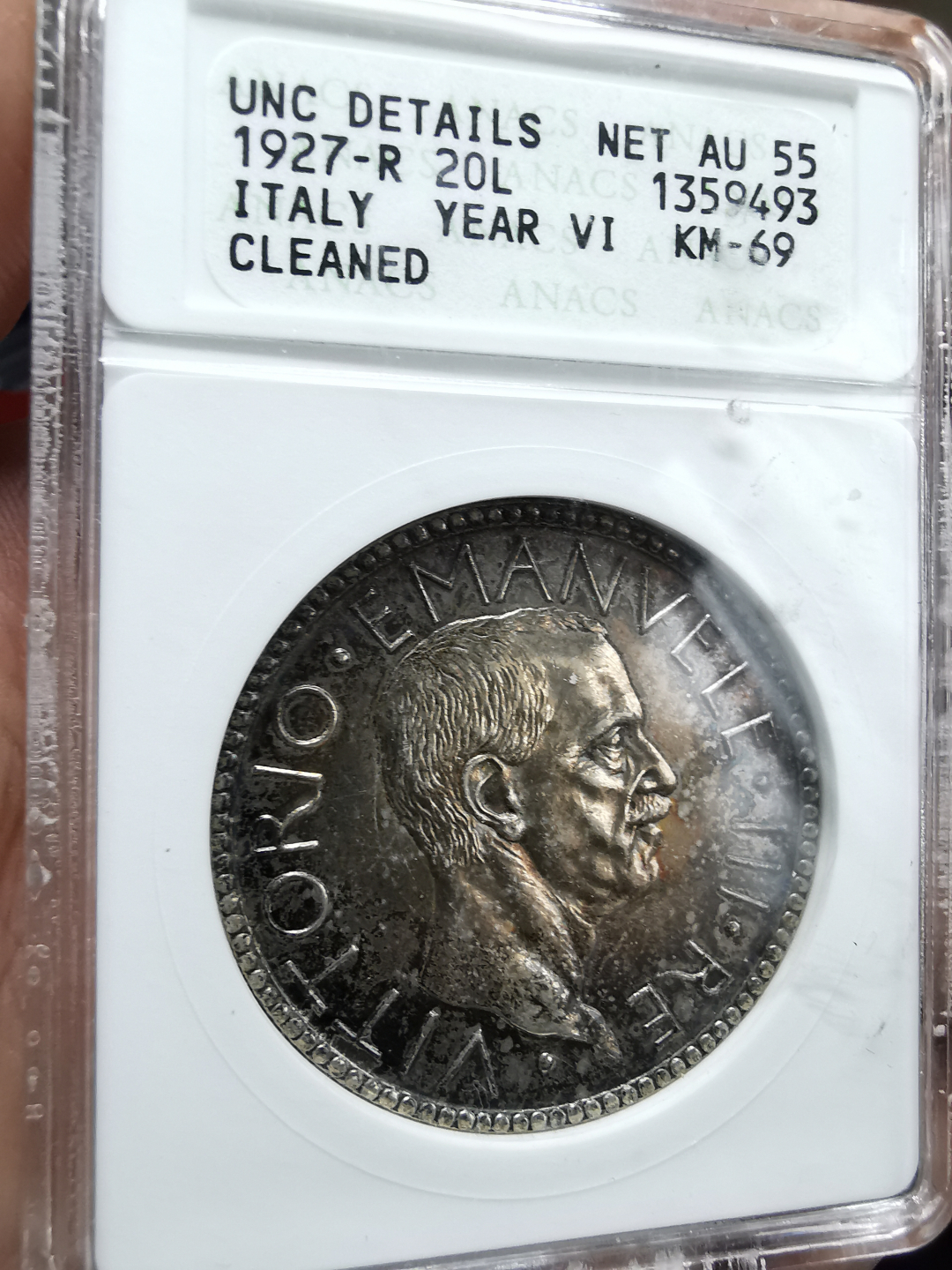 凡希社世界钱币微拍卖第九十一期 1927意大利裸男20里拉ANACS-AU55D