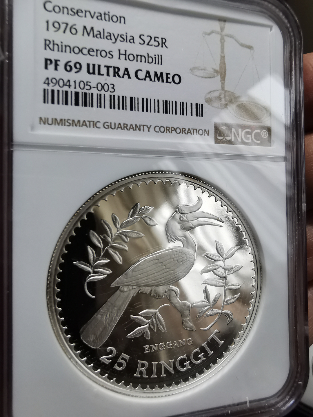 凡希社世界钱币微拍卖第九十一期 1976马来西亚保护动物马来犀鸟大银NGC-PF69UC收藏级