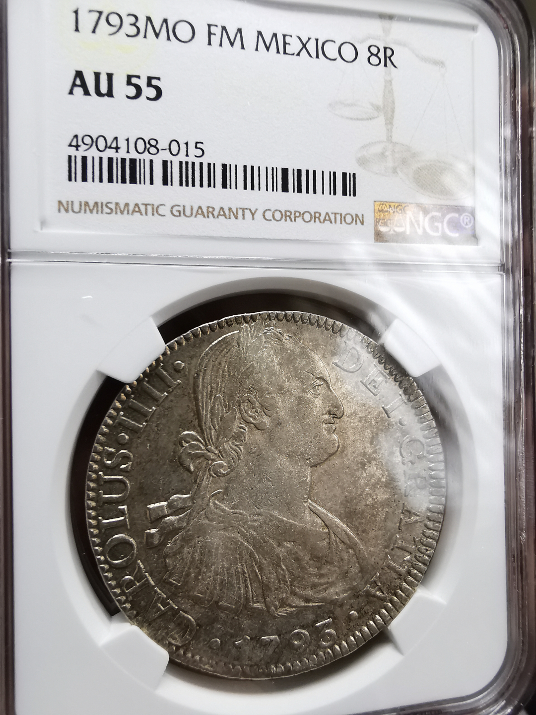 凡希社世界钱币微拍卖第九十一期 1793墨西哥卡四双柱NGC-AU55