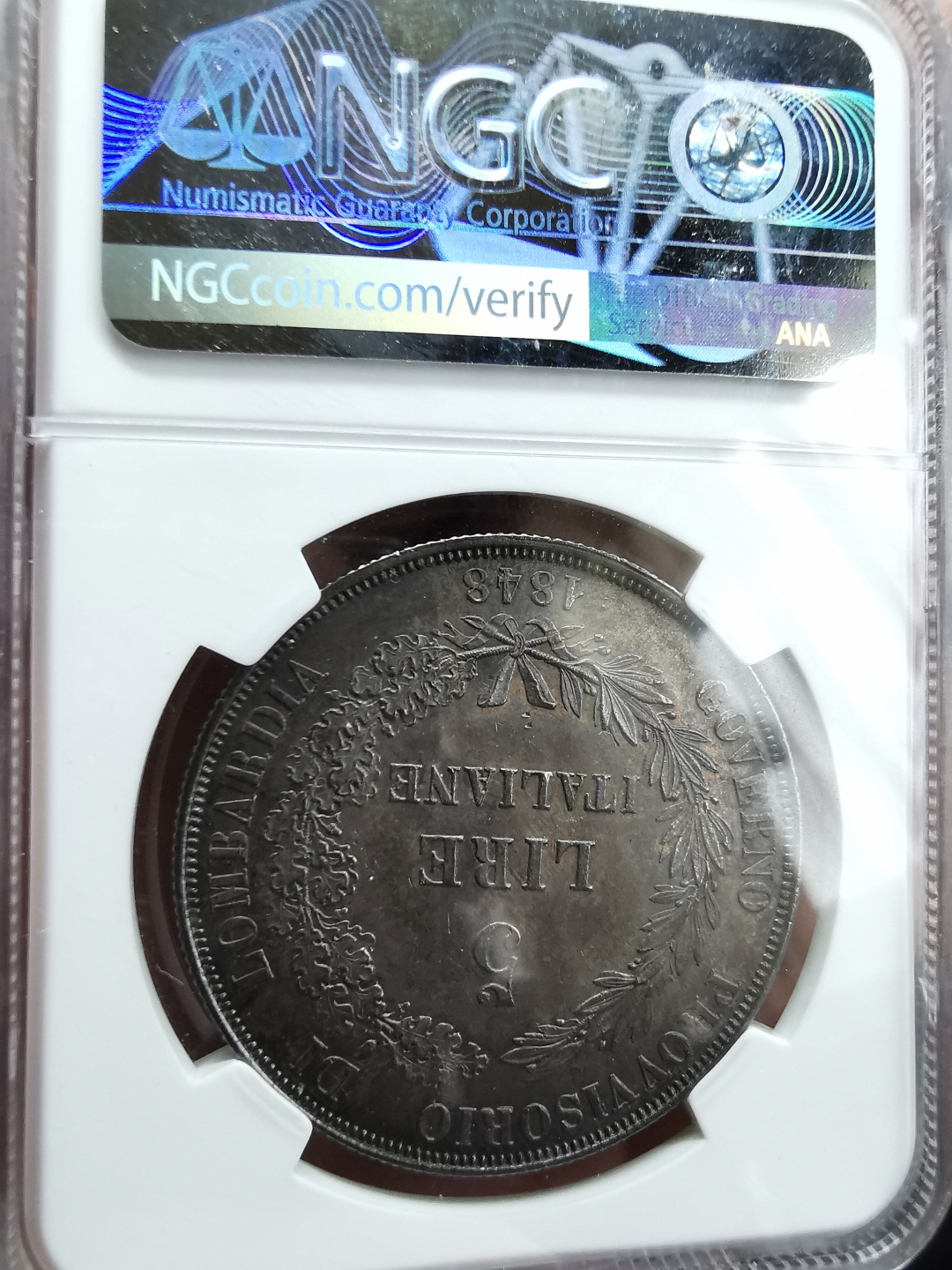 凡希社世界钱币微拍卖第九十一期 1848意大利伦巴地5里拉大银NGC-MS62