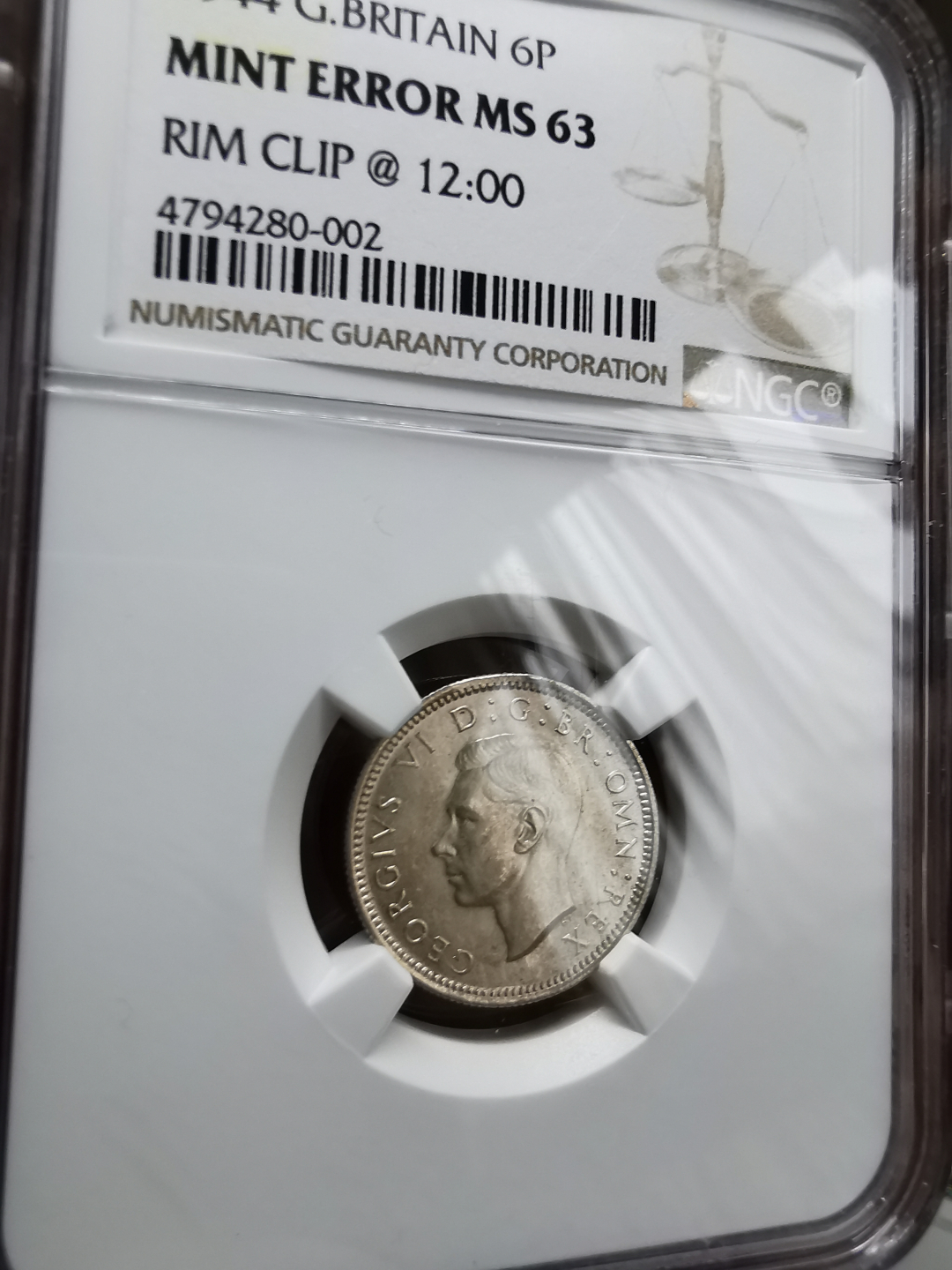 凡希社世界钱币微拍卖第九十一期 1944英国乔六6便士MINT ERROR NGC-MS63