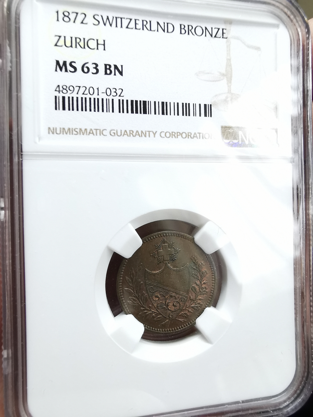 凡希社世界钱币微拍卖第九十一期 1872瑞士苏黎世射击节代用币NGC-MS63