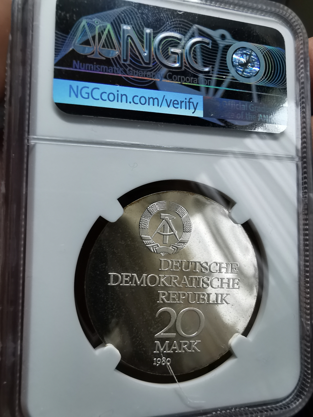 凡希社世界钱币微拍卖第九十一期 1980东德恩斯特阿贝20马克银精铸NGC-PF66UC稀少品种