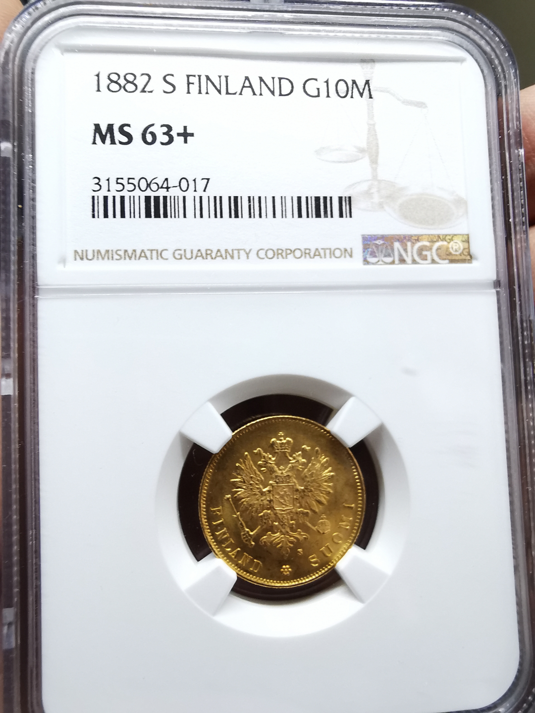 凡希社世界钱币微拍卖第九十一期 1882芬兰双头鹰10马克金币NGC-MS63+