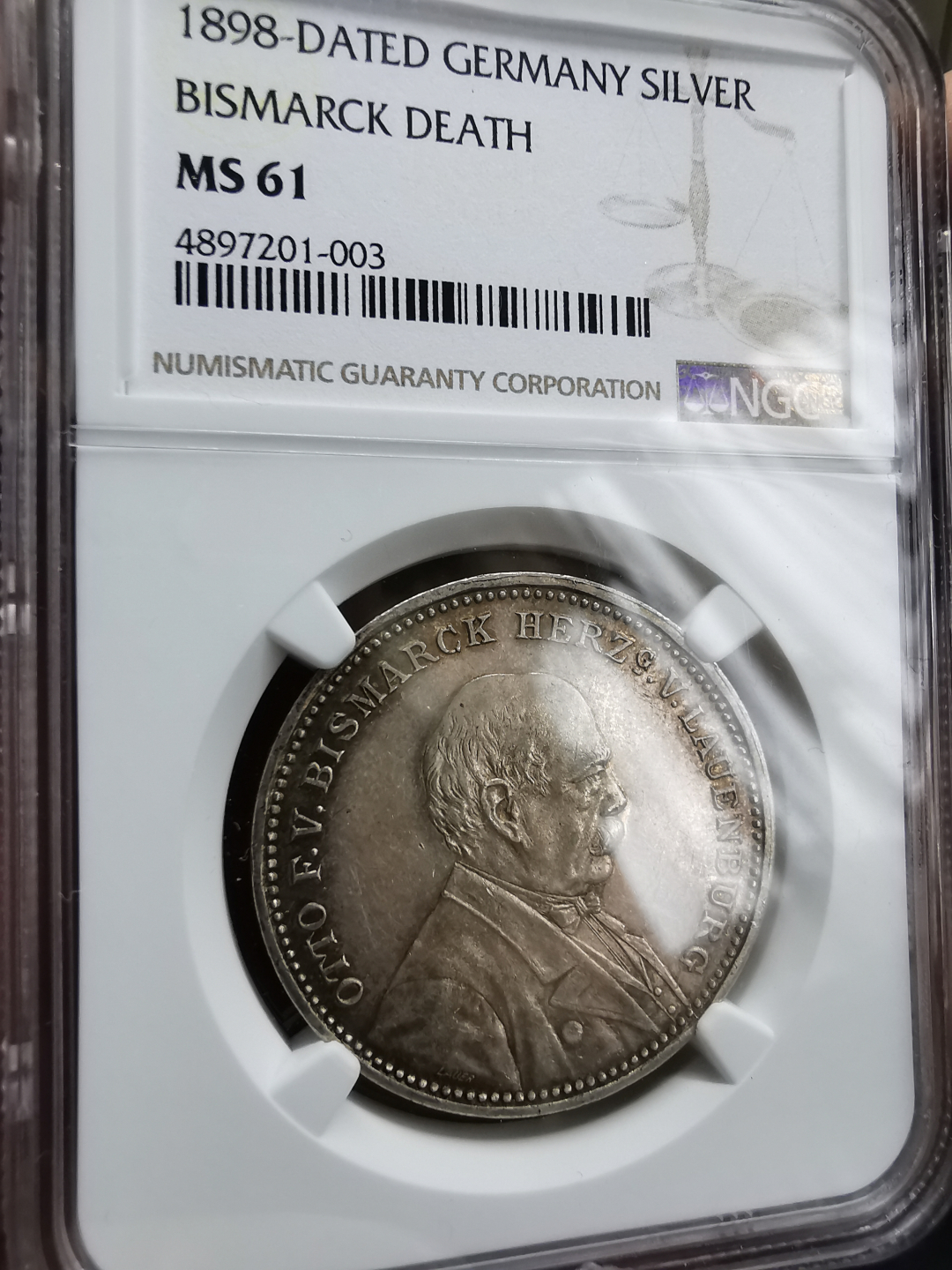凡希社世界钱币微拍卖第九十一期 1898德国俾斯麦逝世纪念银章NGC-MS61
