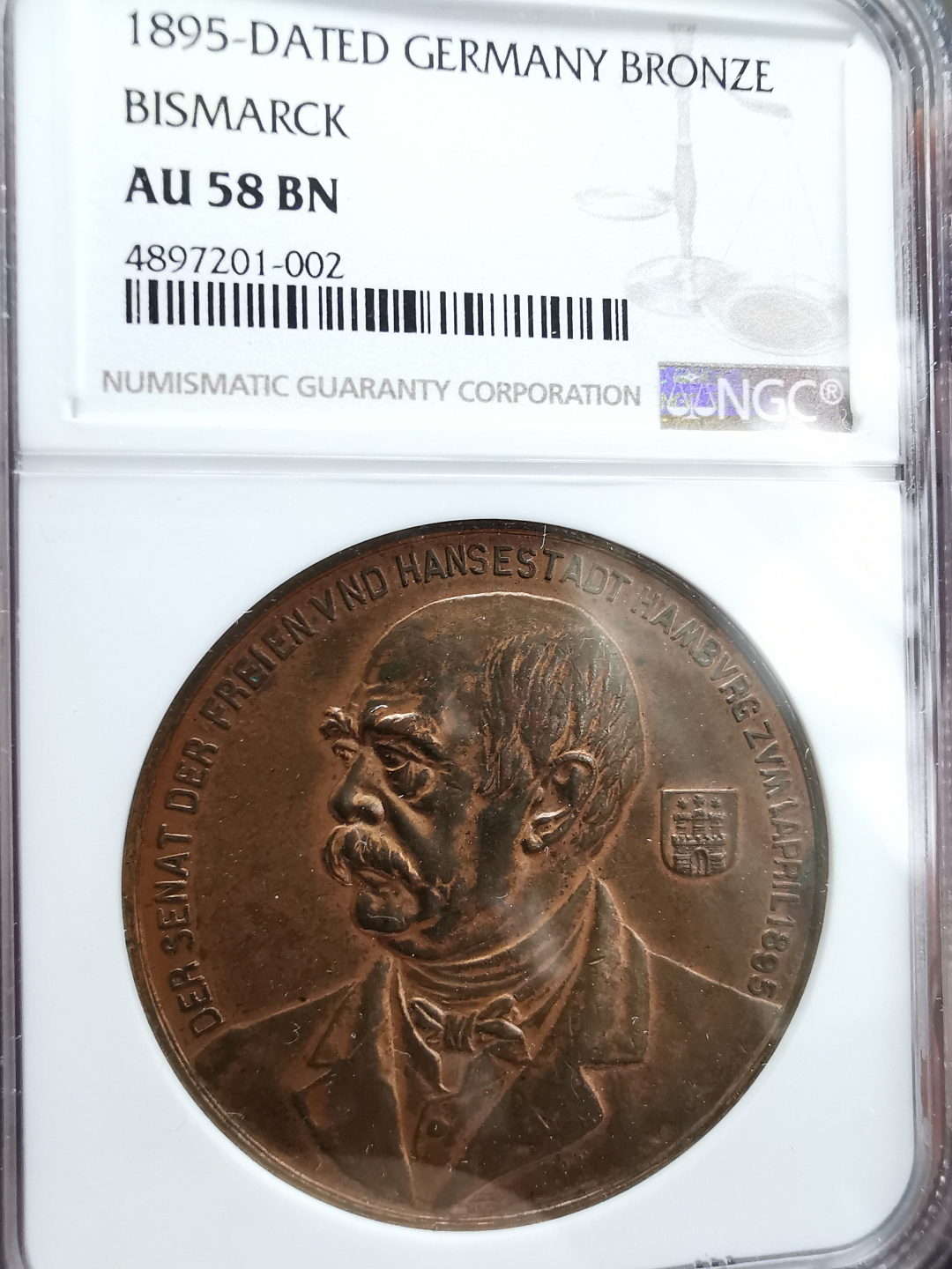 凡希社世界钱币微拍卖第九十一期 1895德国俾斯麦诞辰纪念铜章NGC-AU58