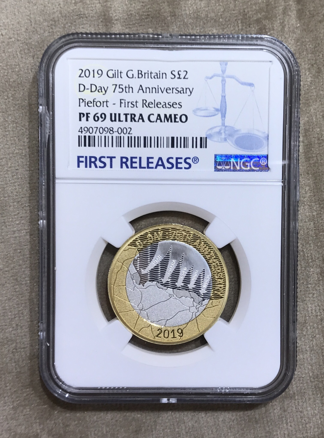 【随心拍&GetCoin】现代金银币拍卖第二十三期 英国2019年诺曼底登陆75周年双色精制加厚纪念银币PF69