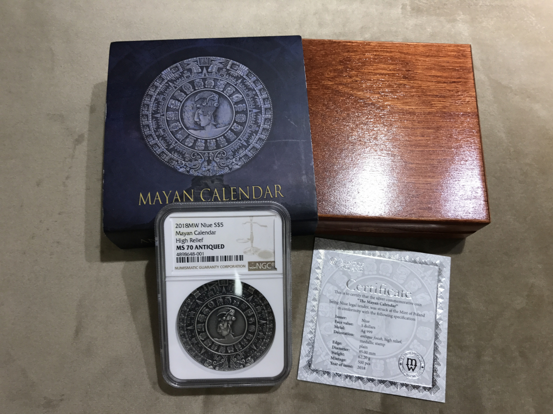 【随心拍&GetCoin】现代金银币拍卖第二十三期 纽埃2018年美洲文化系列玛雅日历2盎司高浮雕银币NGC70分