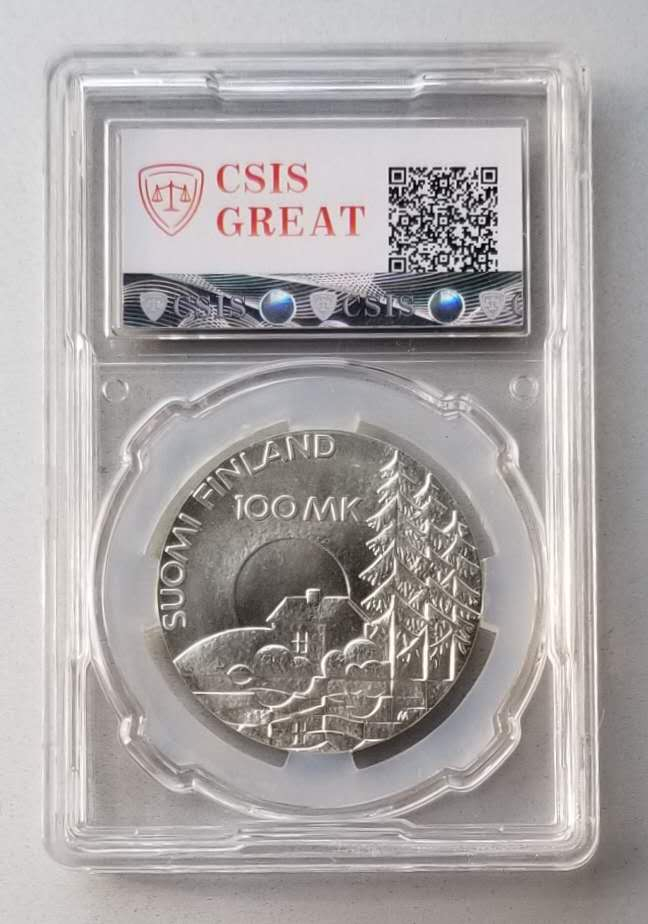 【币观天下】第七十三期拍卖 克劳斯获奖币!芬兰1990年退伍军人协会100马克银币